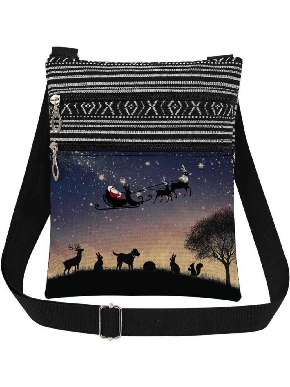 Unisex Christmas Printed Adjustable Strap Shoulder Purse Crossbody Gift Bag